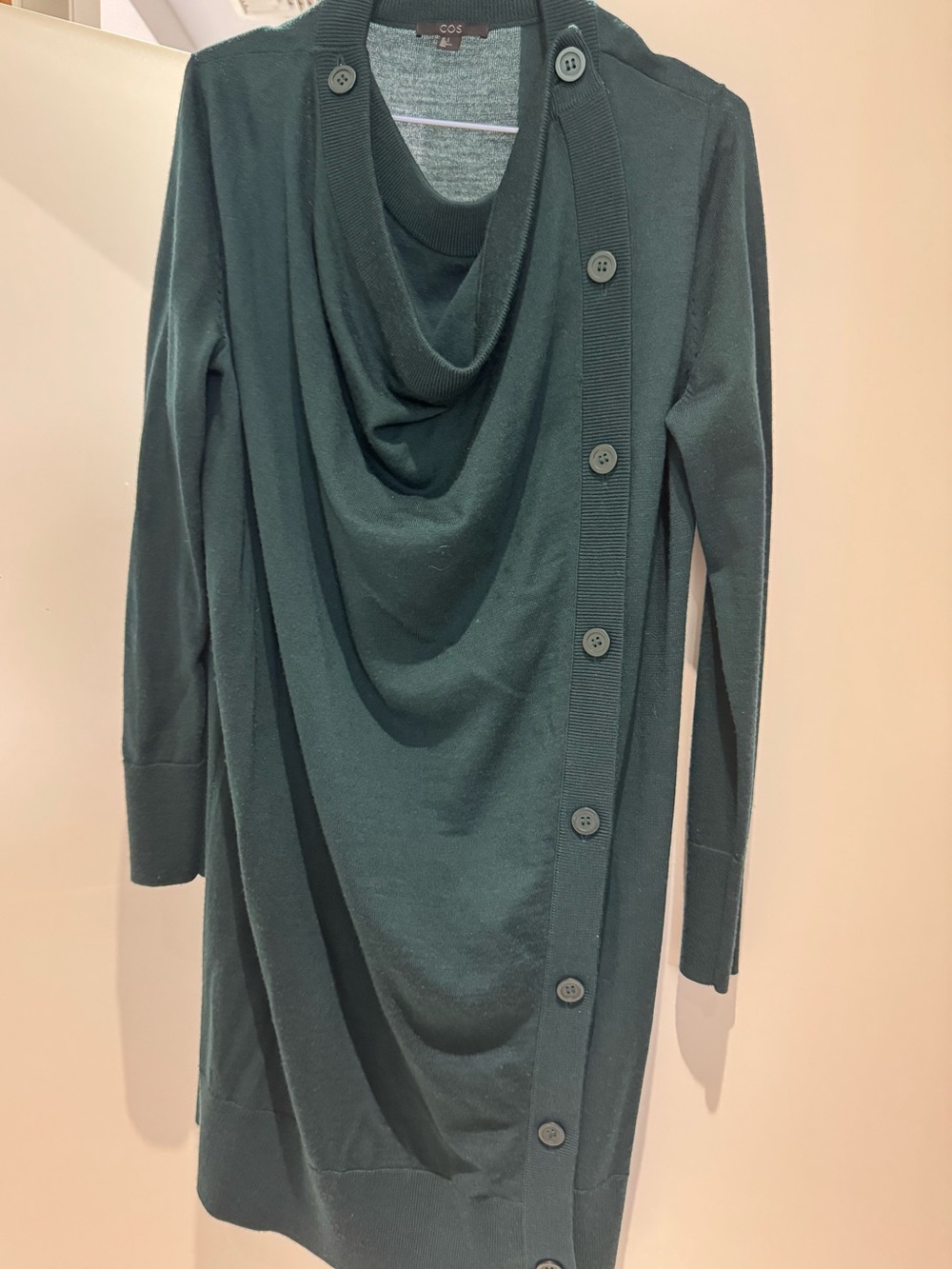 COS Deep Green Draped Cowl Neck Knit Dress